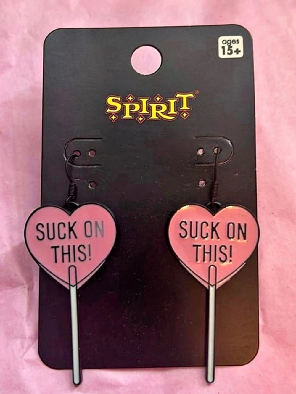 Spirit Halloween Suck On This Lollipop Earrings Pink & Black